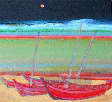 Boot unter Mond Originale abstrakte Ölgemälde